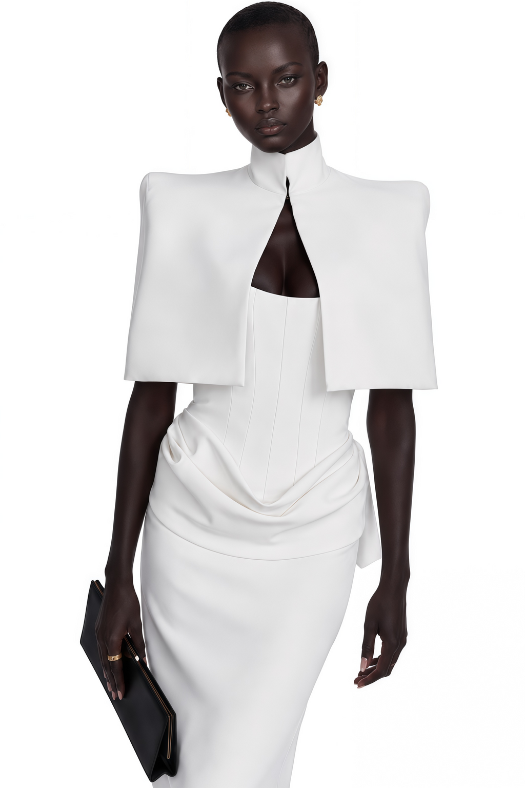 Felice White Structured Cape & Corset Dress Set