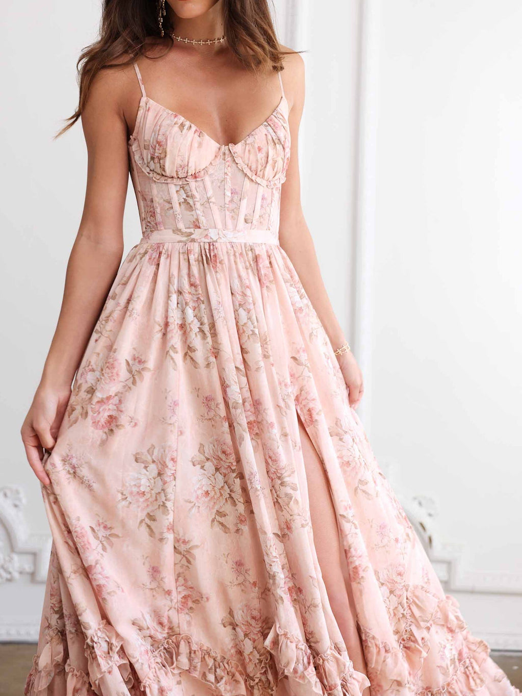 Floral Maxi Dress with Ruffles and Slit