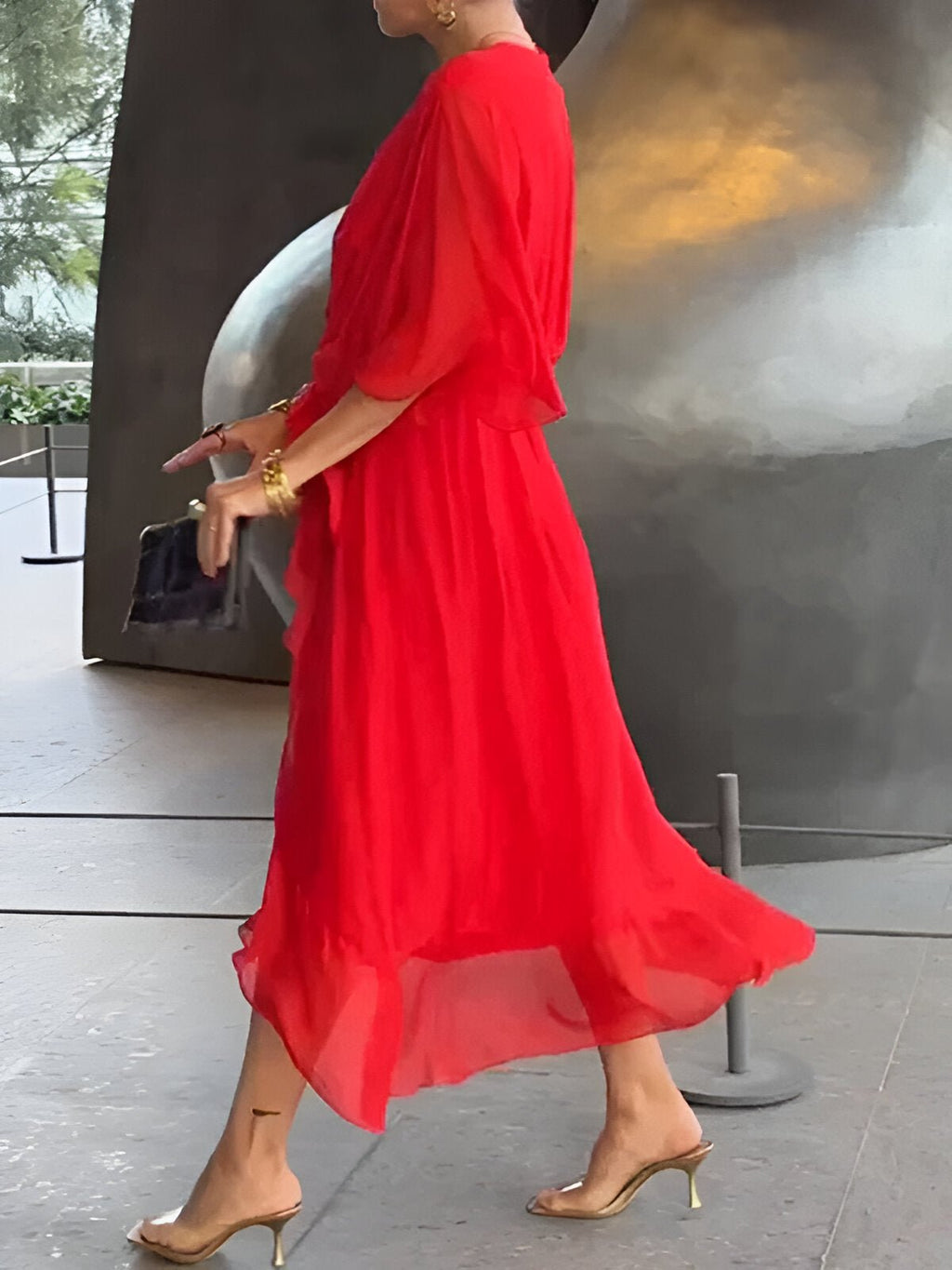 MONICA | CHIFFON DRESS WITH V - NECK - Rossis Family Boutique Miami