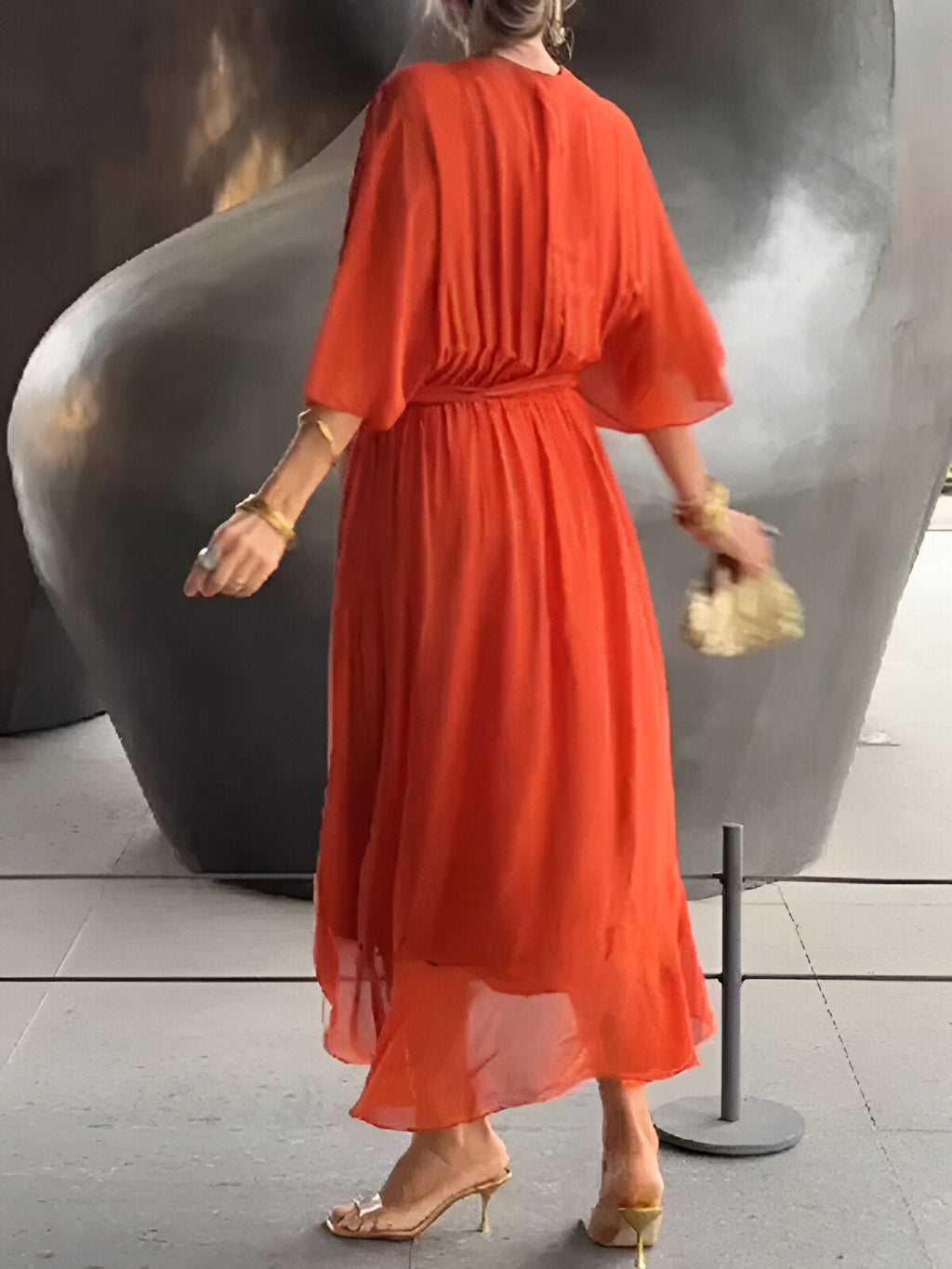 MONICA | CHIFFON DRESS WITH V - NECK - Rossis Family Boutique Miami