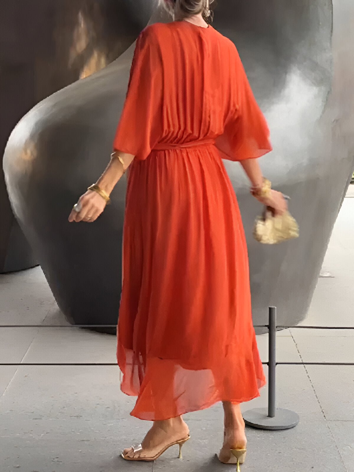 MONICA | CHIFFON DRESS WITH V - NECK - Rossis Family Boutique Miami