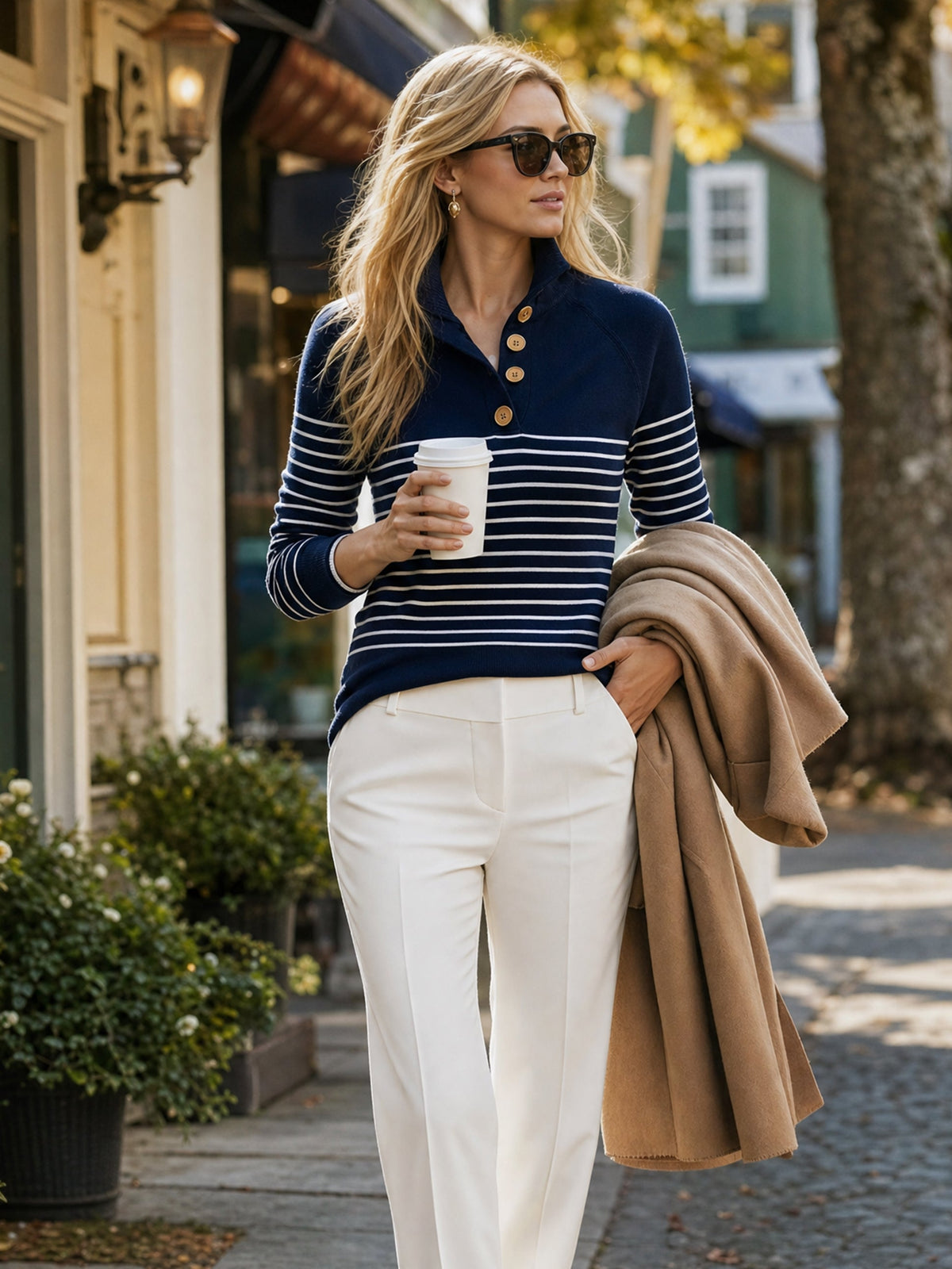 Navy‑White Breton‑Stripe Knit Pullover Sweater