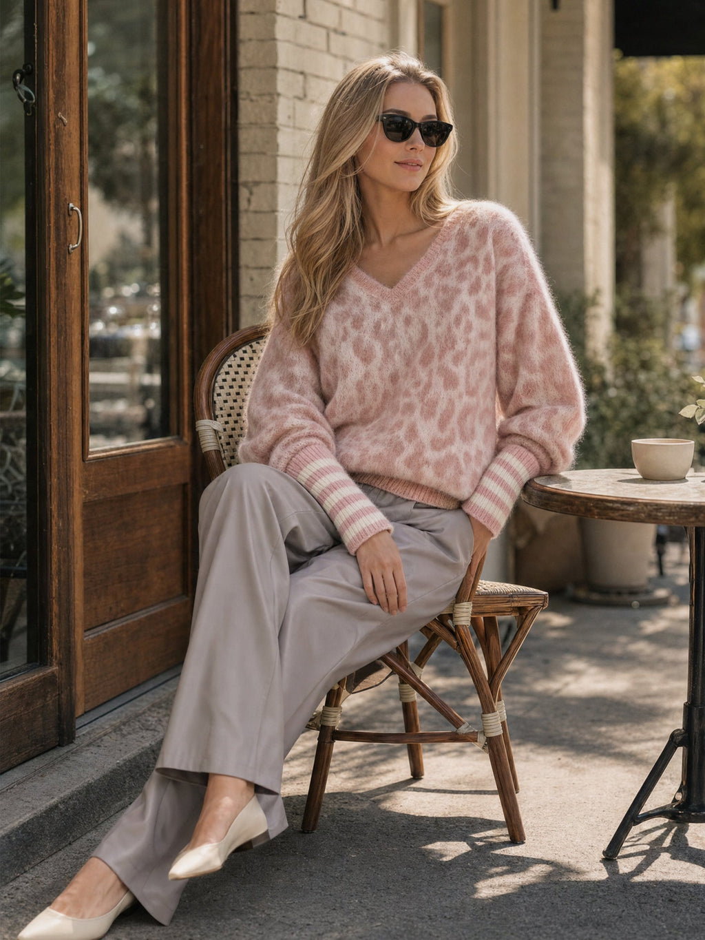 Mohair Leopard Print V-Neck Sweater