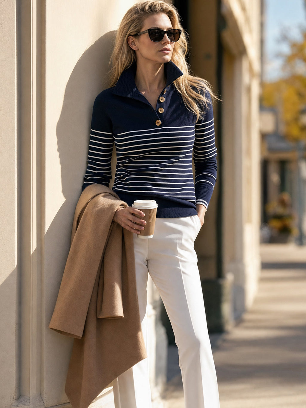 Navy‑White Breton‑Stripe Knit Pullover Sweater