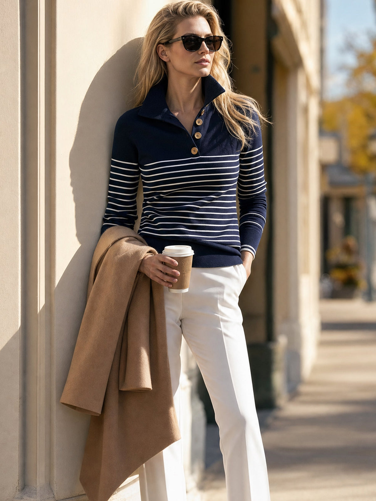 Navy‑White Breton‑Stripe Knit Pullover Sweater