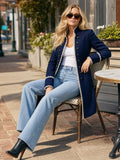 Navy Lace Trim Stand Collar Coat
