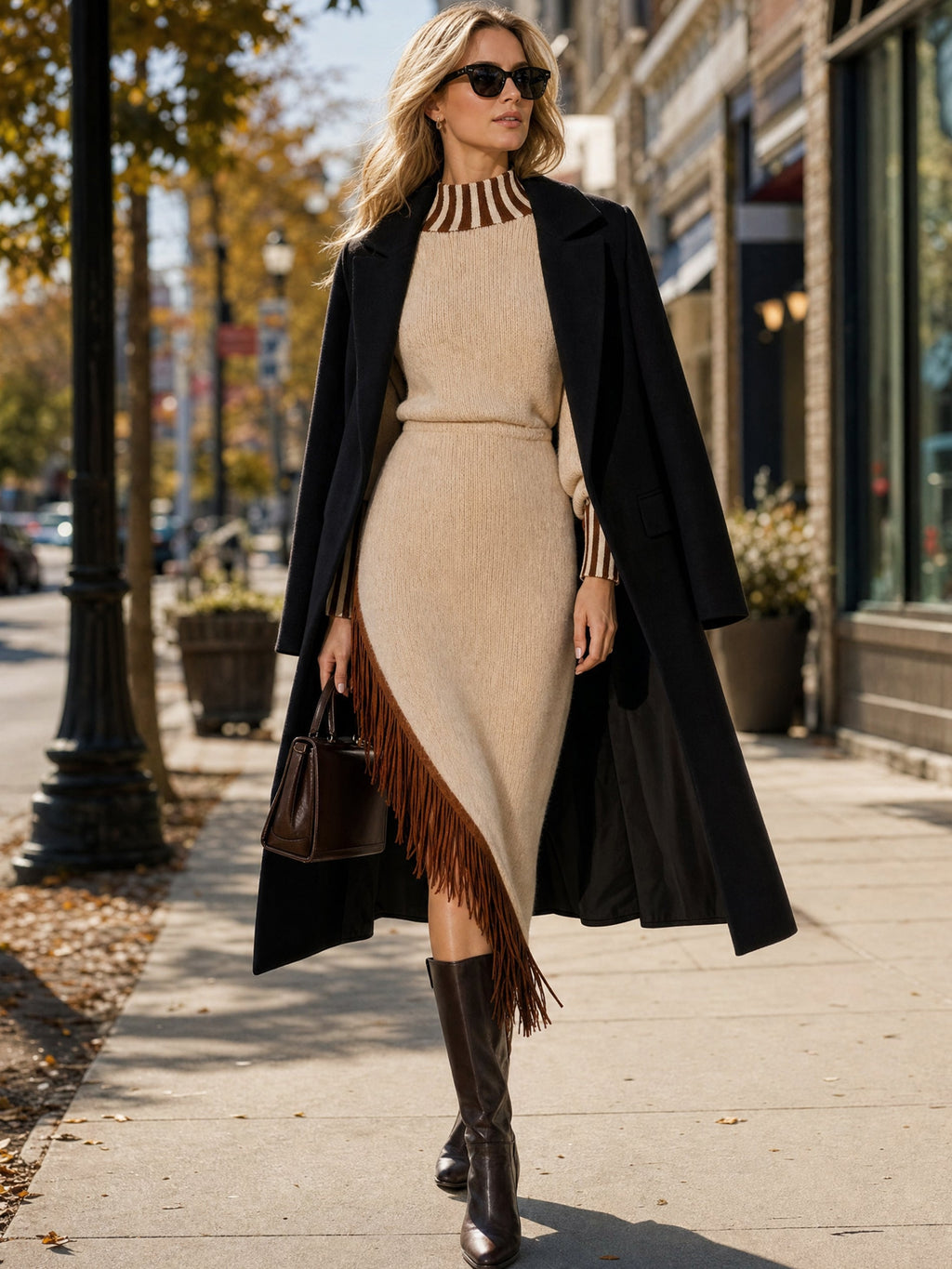 Asymmetric Tassel Hem Knit Midi Dress