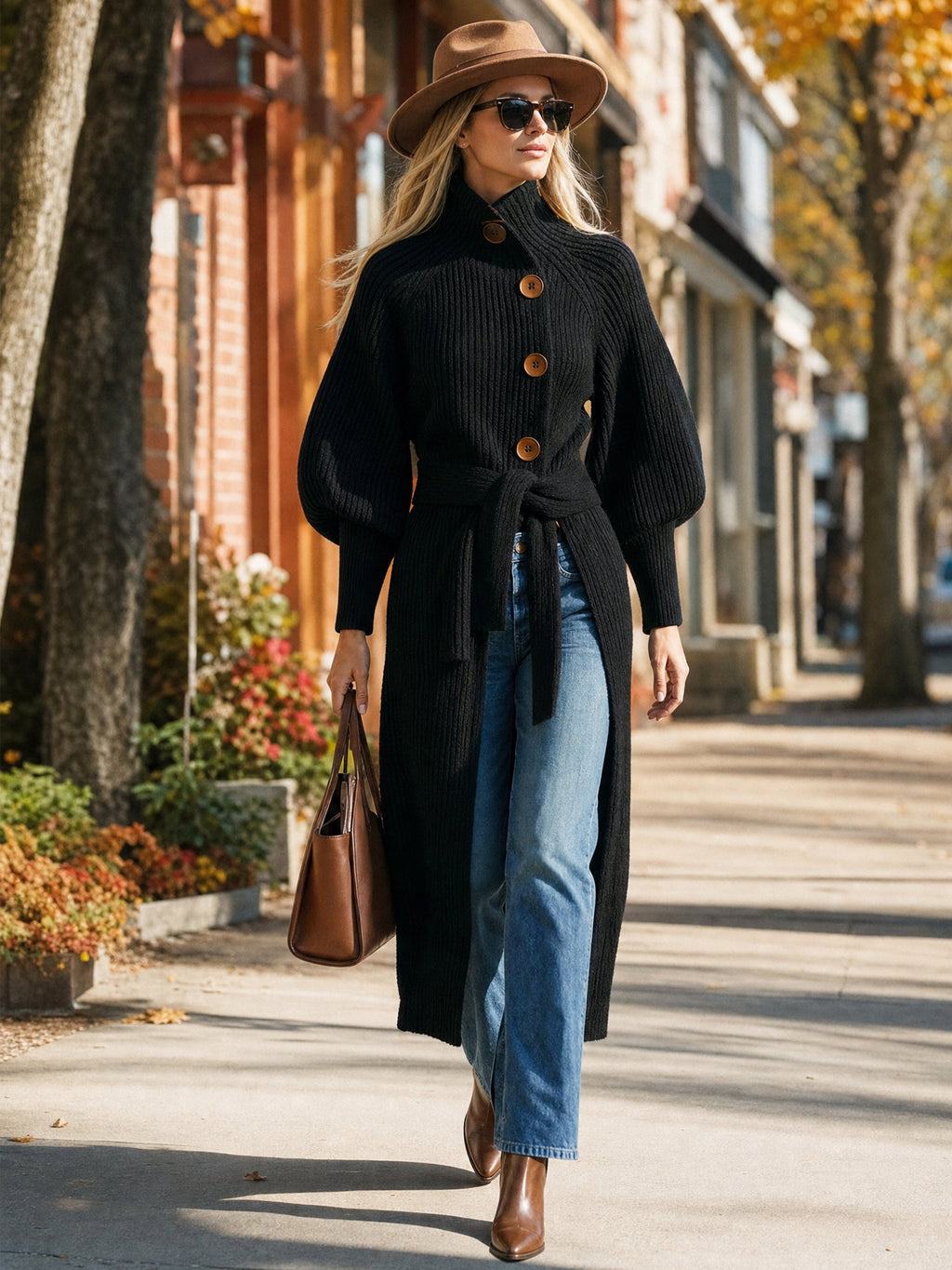 Elegant Ribbed Knit Maxi Longline Cardigan Coat