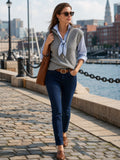 Half‑Zip Ribbed Knit Vest & Tie‑Neck Shirt Set