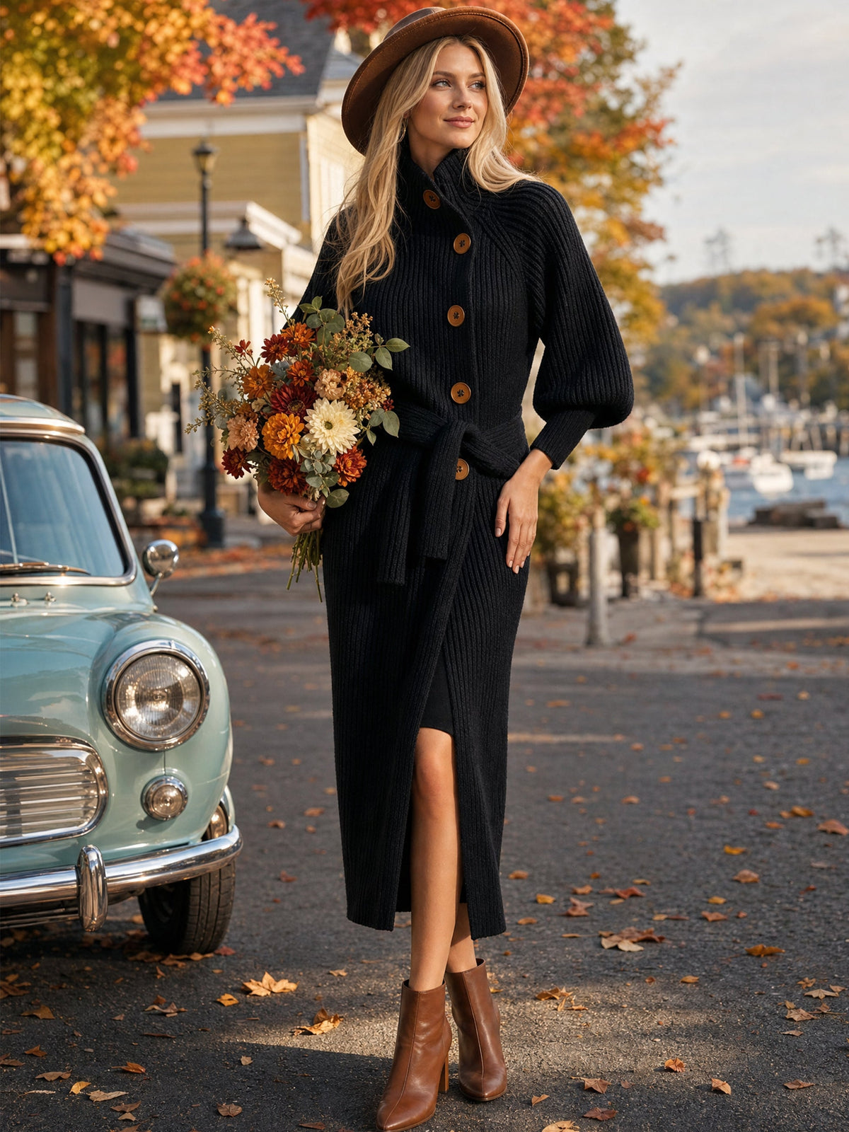 Elegant Ribbed Knit Maxi Longline Cardigan Coat