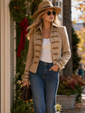 Braided‑Trim Tailored Suede Jacket
