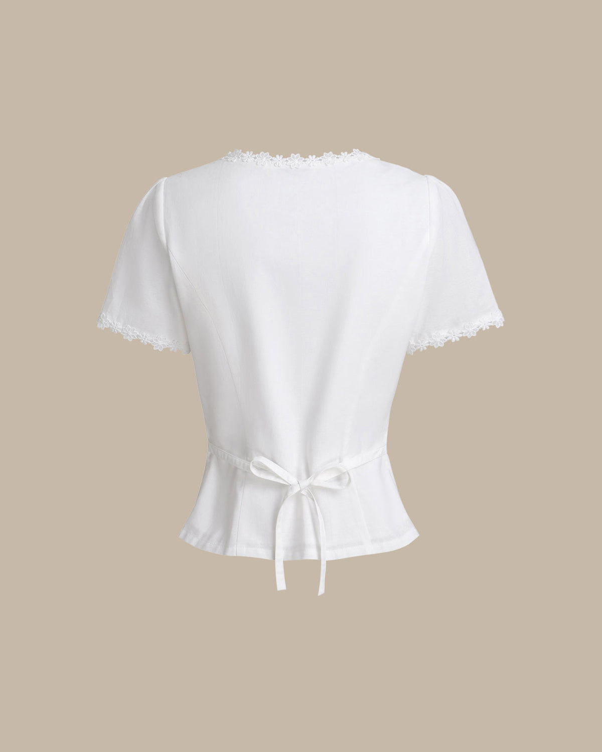 White Lace Blouse with Square Neck and Button Detail