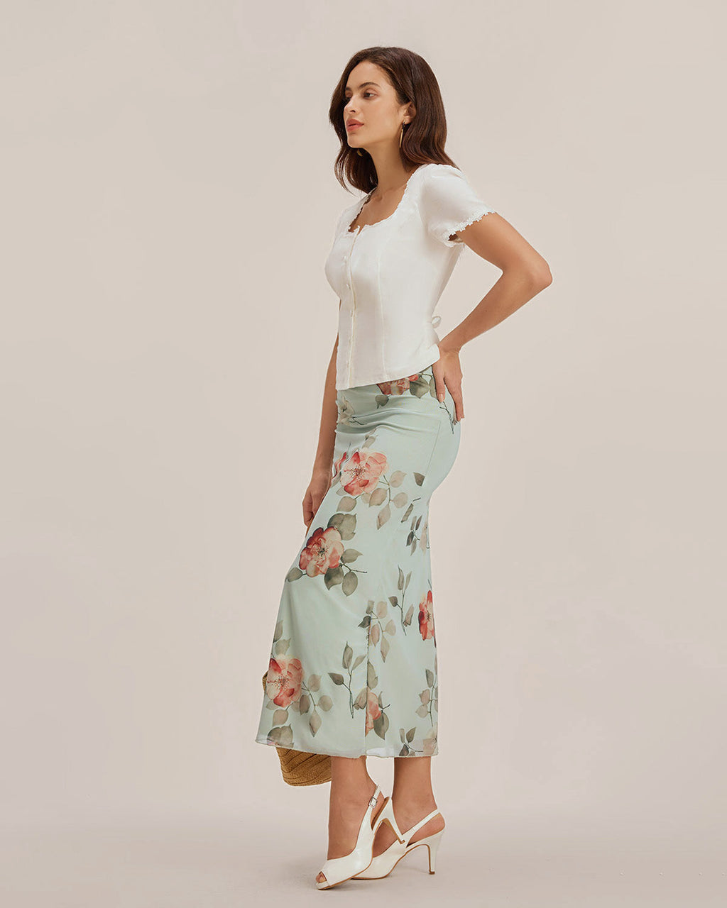 White Lace Blouse with Square Neck and Button Detail