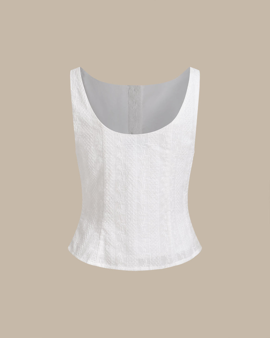 White Textured Vest with Boat Neck and Button Detail