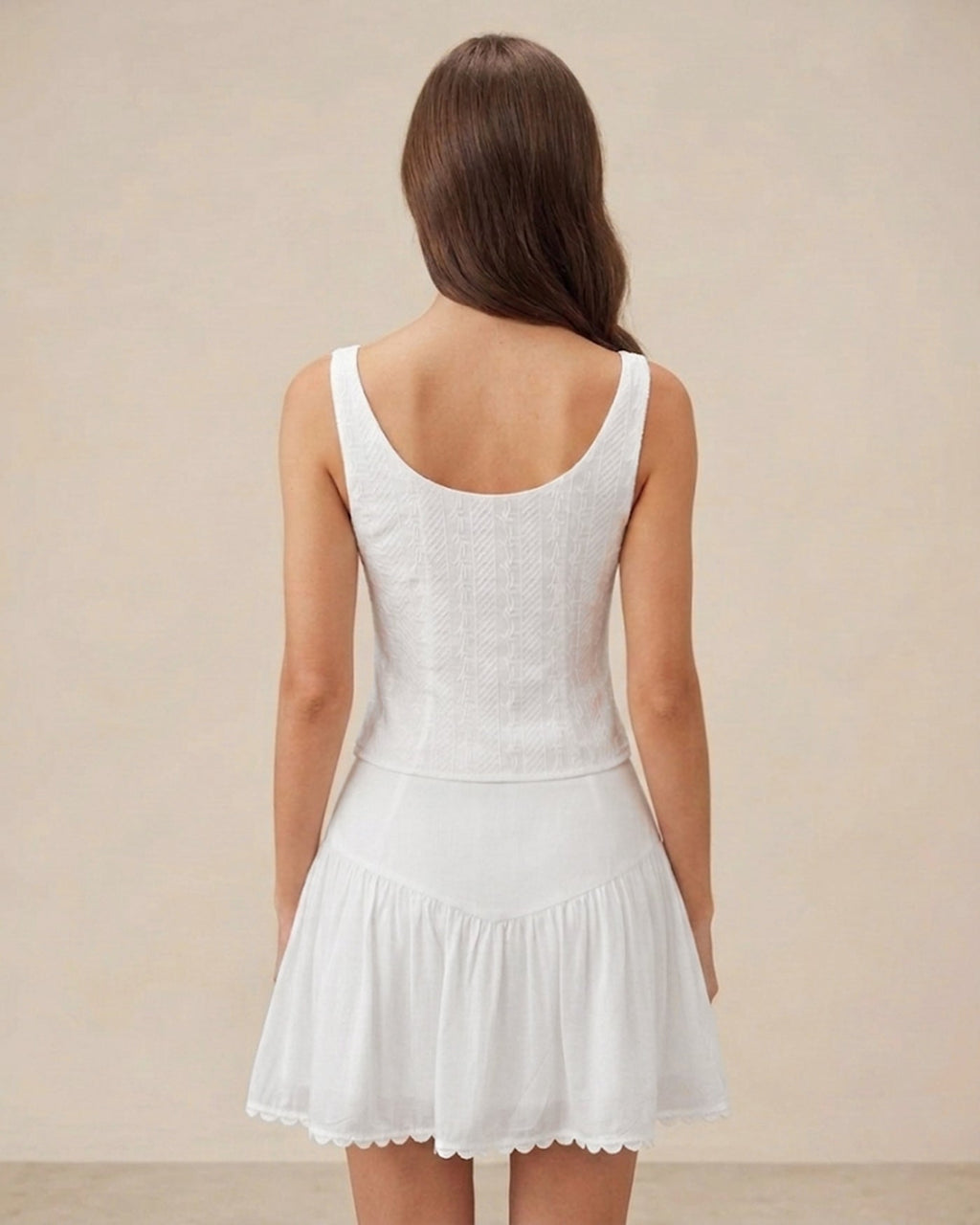 White Textured Vest with Boat Neck and Button Detail