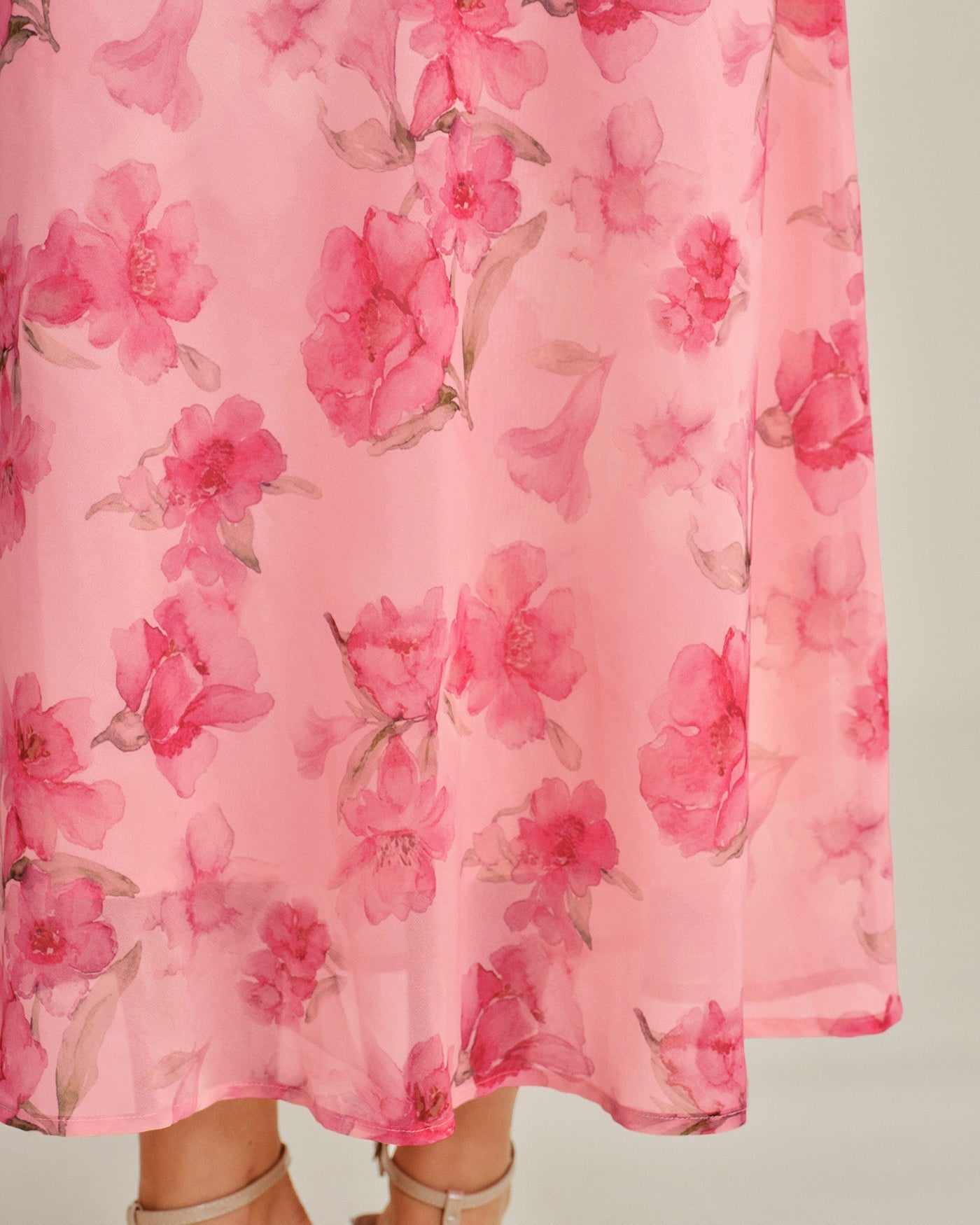 Pink Floral Chiffon Slip Maxi Dress with Ruffles