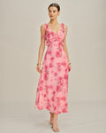 Pink Floral Chiffon Slip Maxi Dress with Ruffles