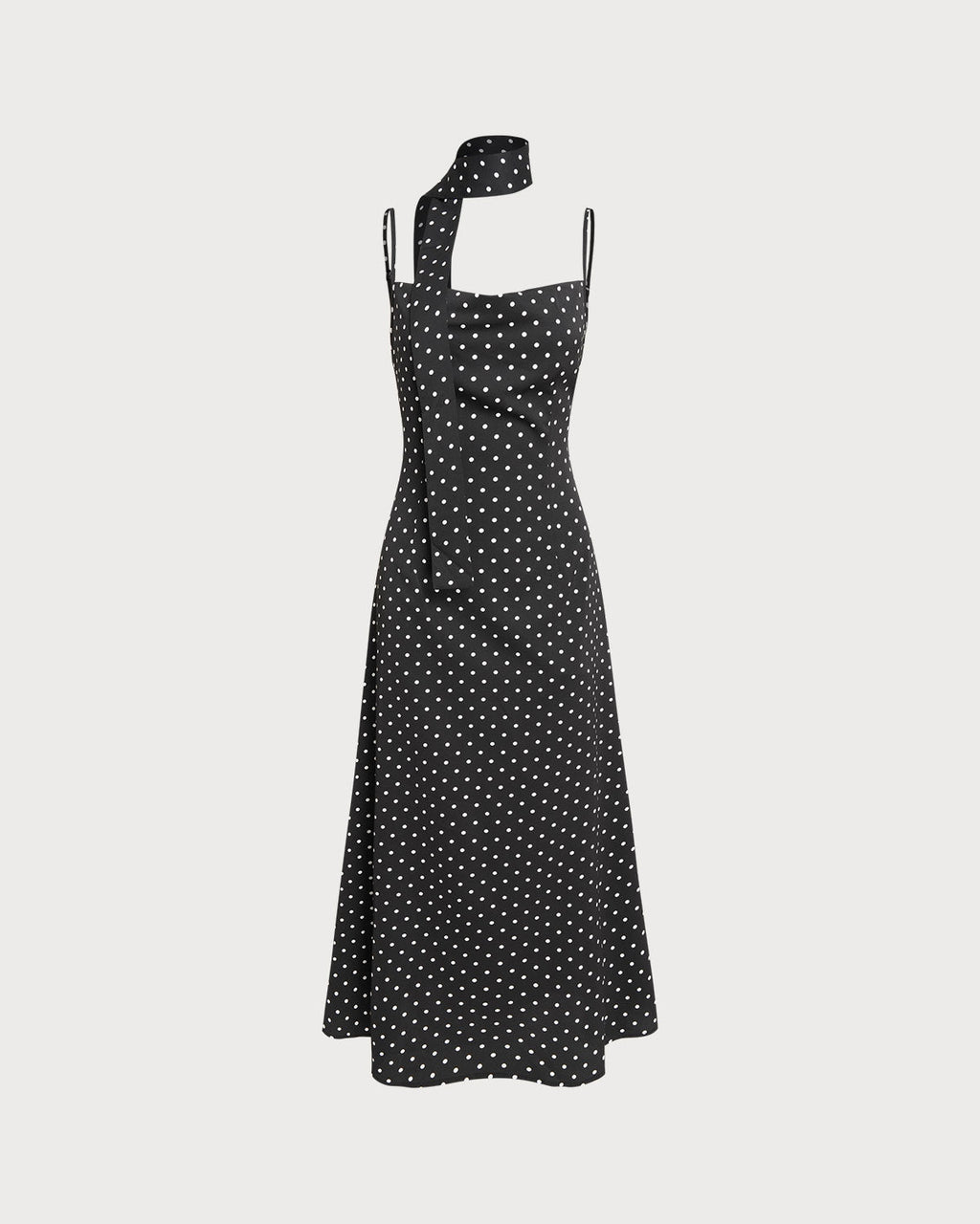 Black Polka Dot Slip Maxi Dress with Cowl Neck