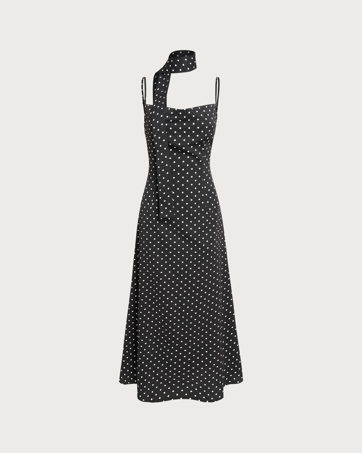 Black Polka Dot Slip Maxi Dress with Cowl Neck