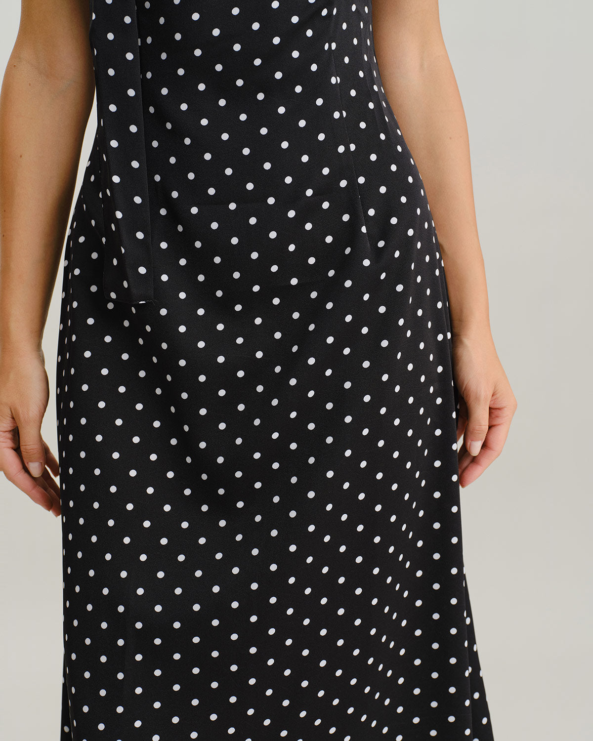 Black Polka Dot Slip Maxi Dress with Cowl Neck