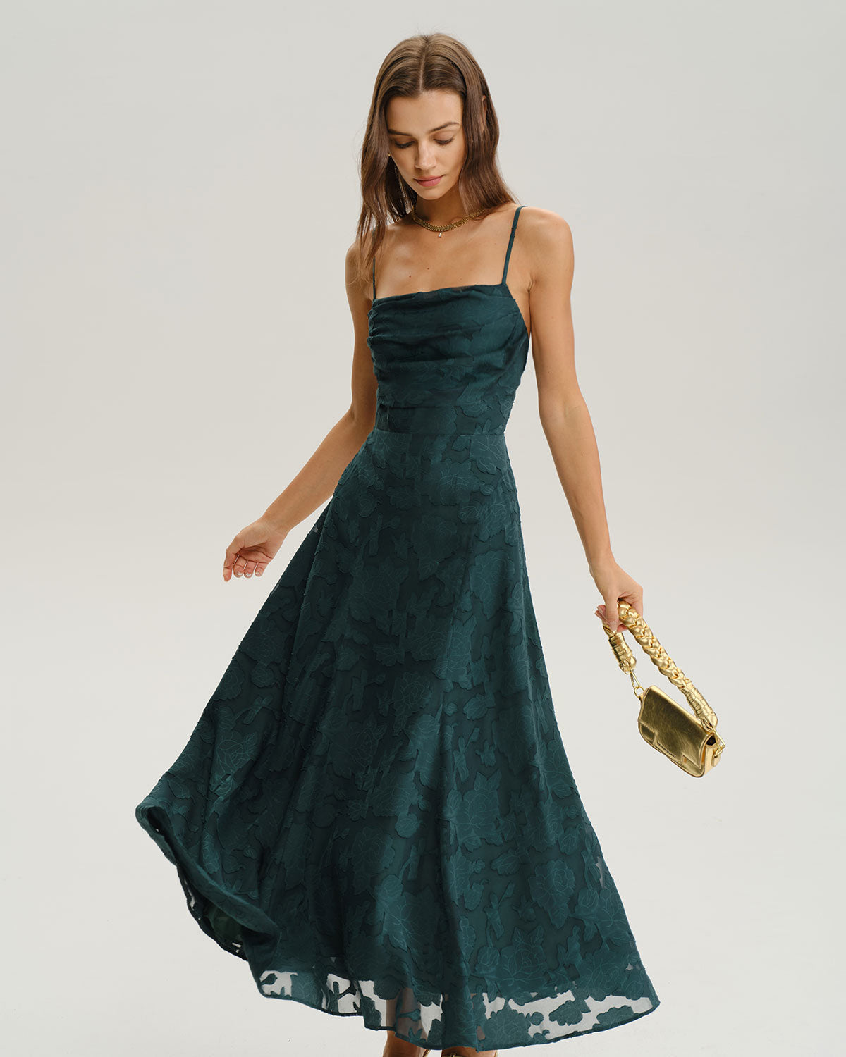 Green Jacquard Maxi Dress A-Line
