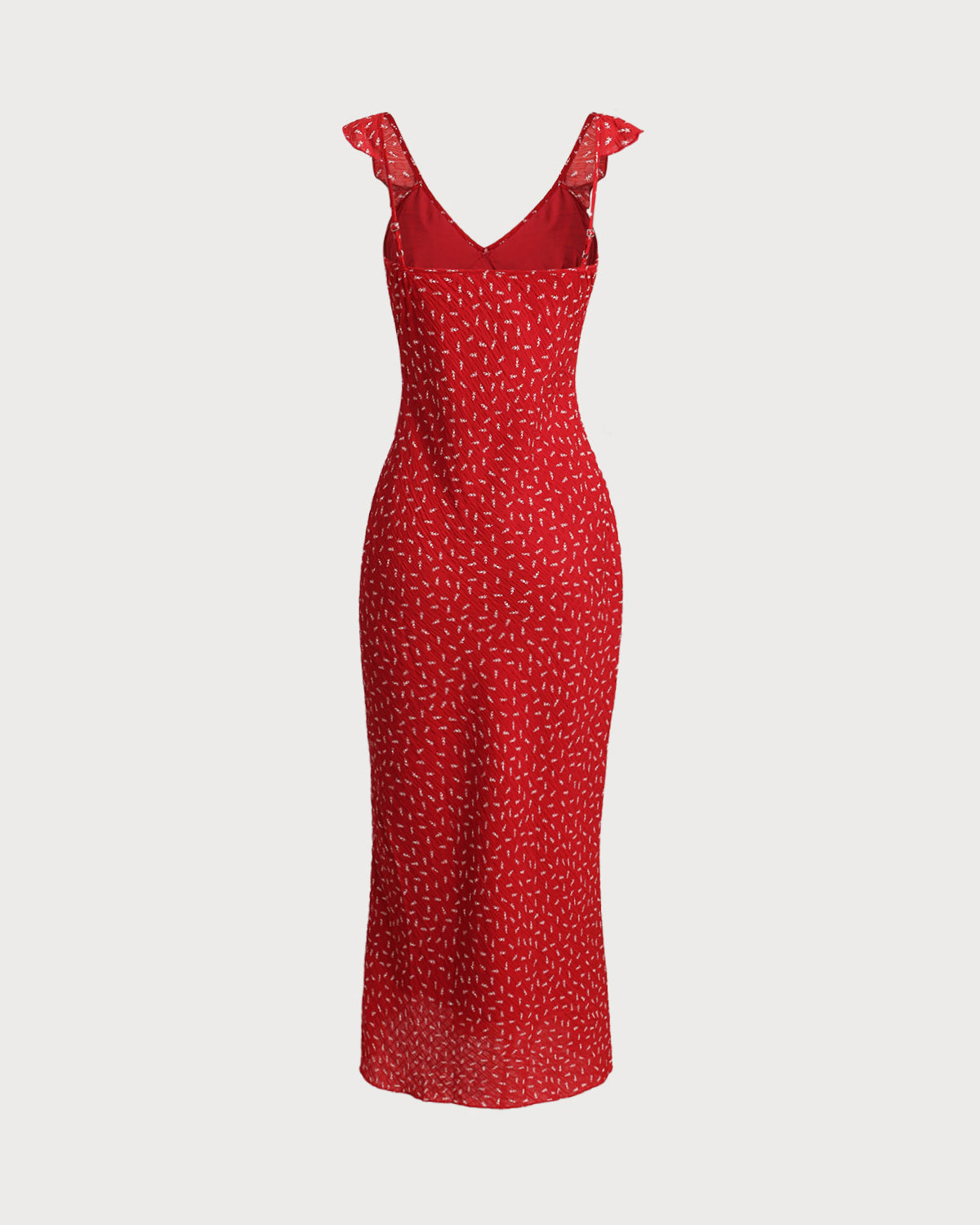 Red Floral Maxi Dress with V-Neck and Ruffles
