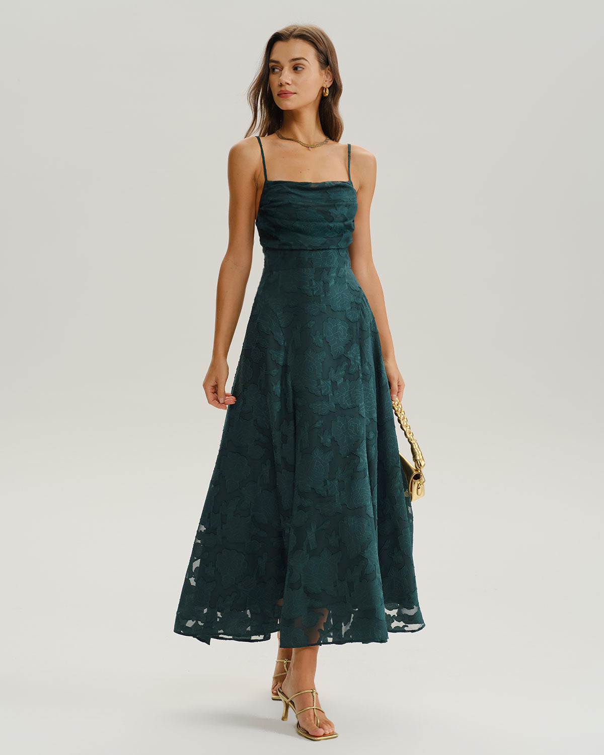 Green Jacquard Maxi Dress A-Line