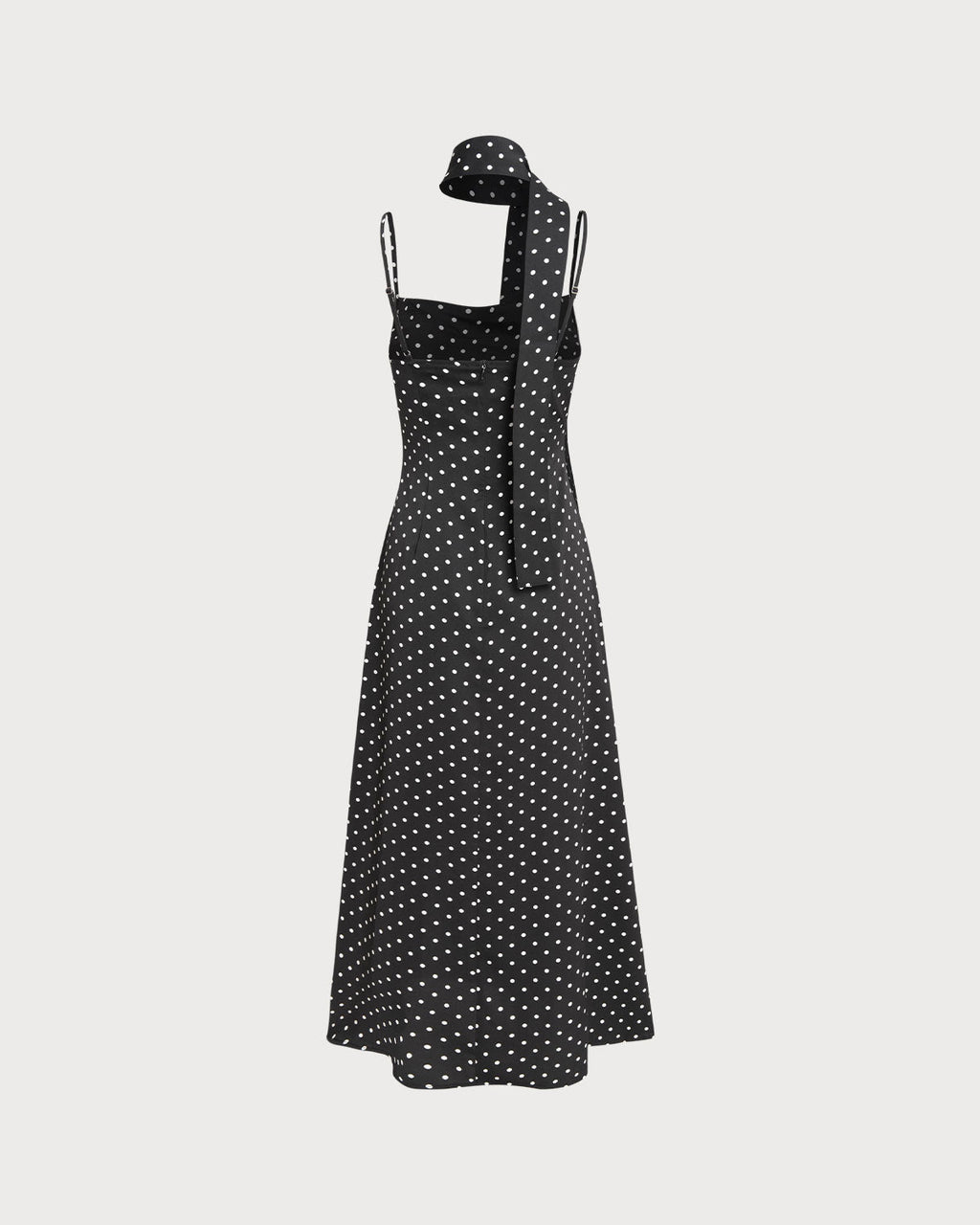 Black Polka Dot Slip Maxi Dress with Cowl Neck