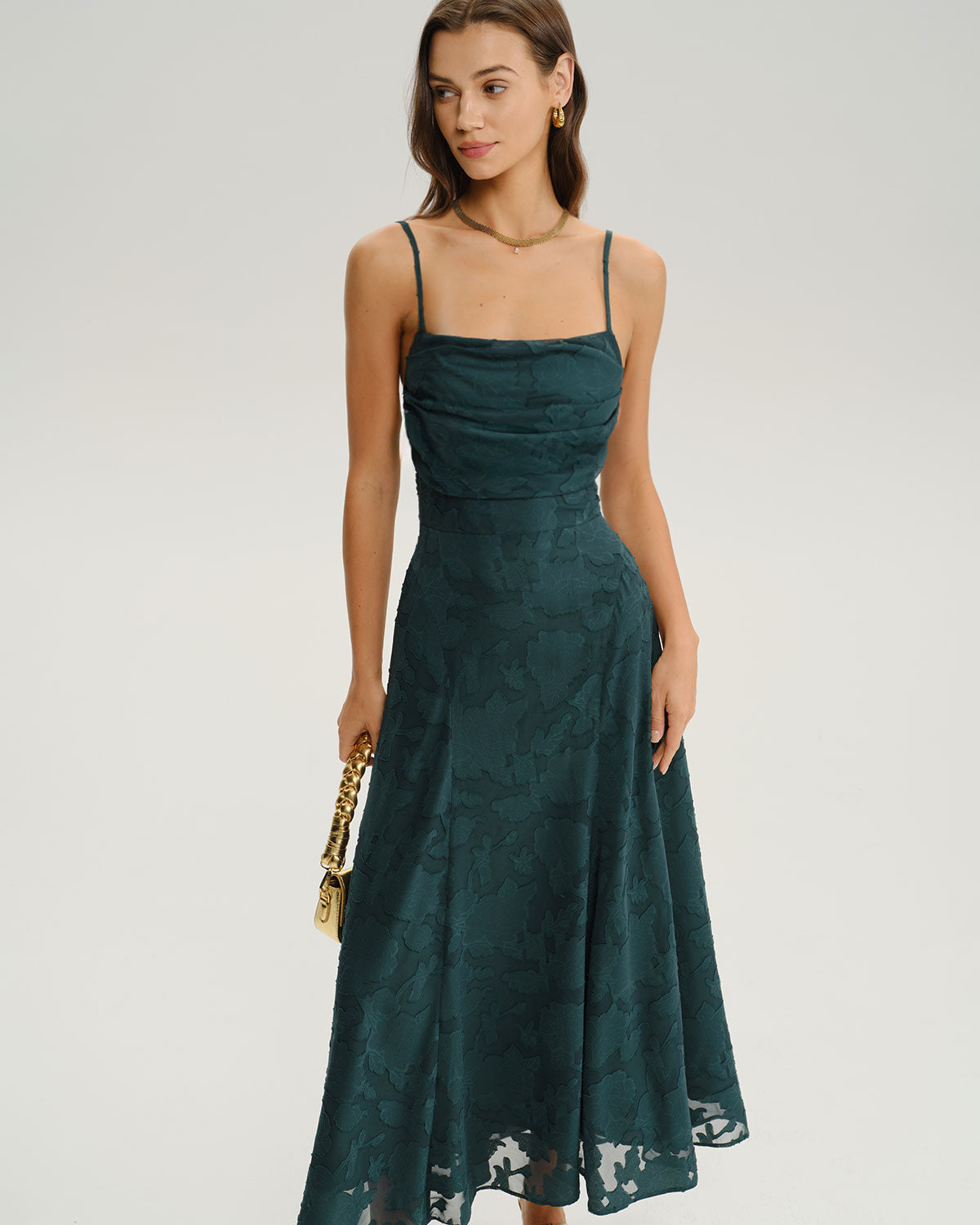 Green Jacquard Maxi Dress A-Line
