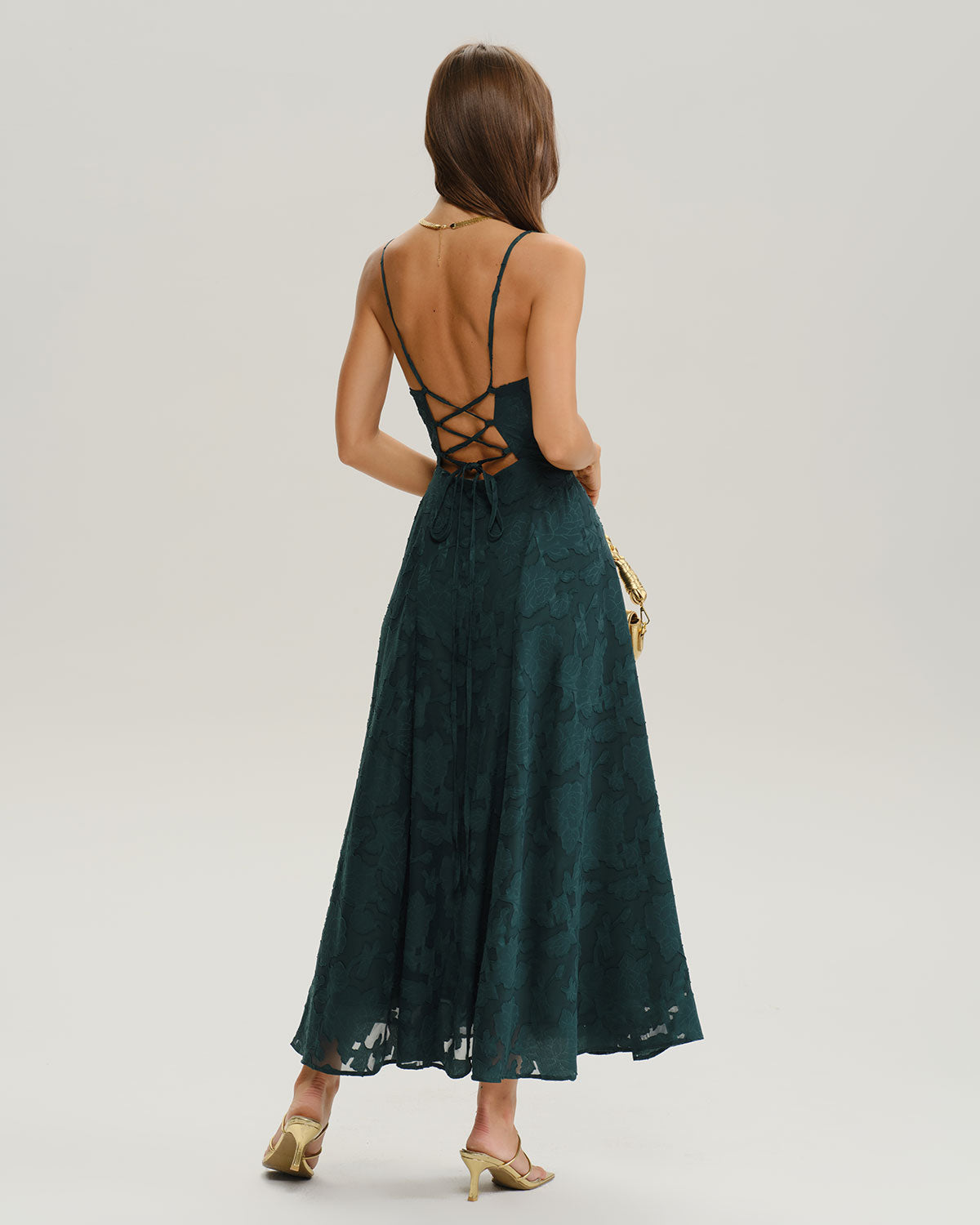Green Jacquard Maxi Dress A-Line