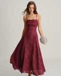 Wine Red Jacquard Maxi Dress