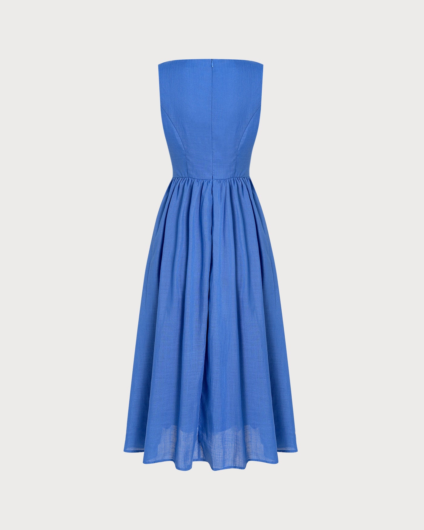 Blue Midi Dress with Square Neck, Bows and Pockets