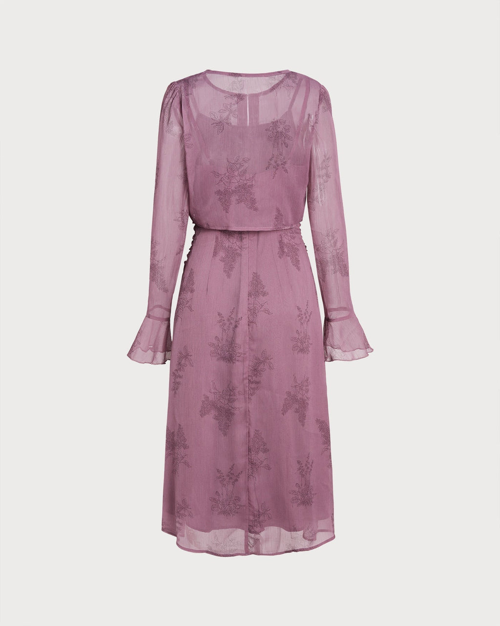 Purple Floral Slip Midi Dress with Ruching
