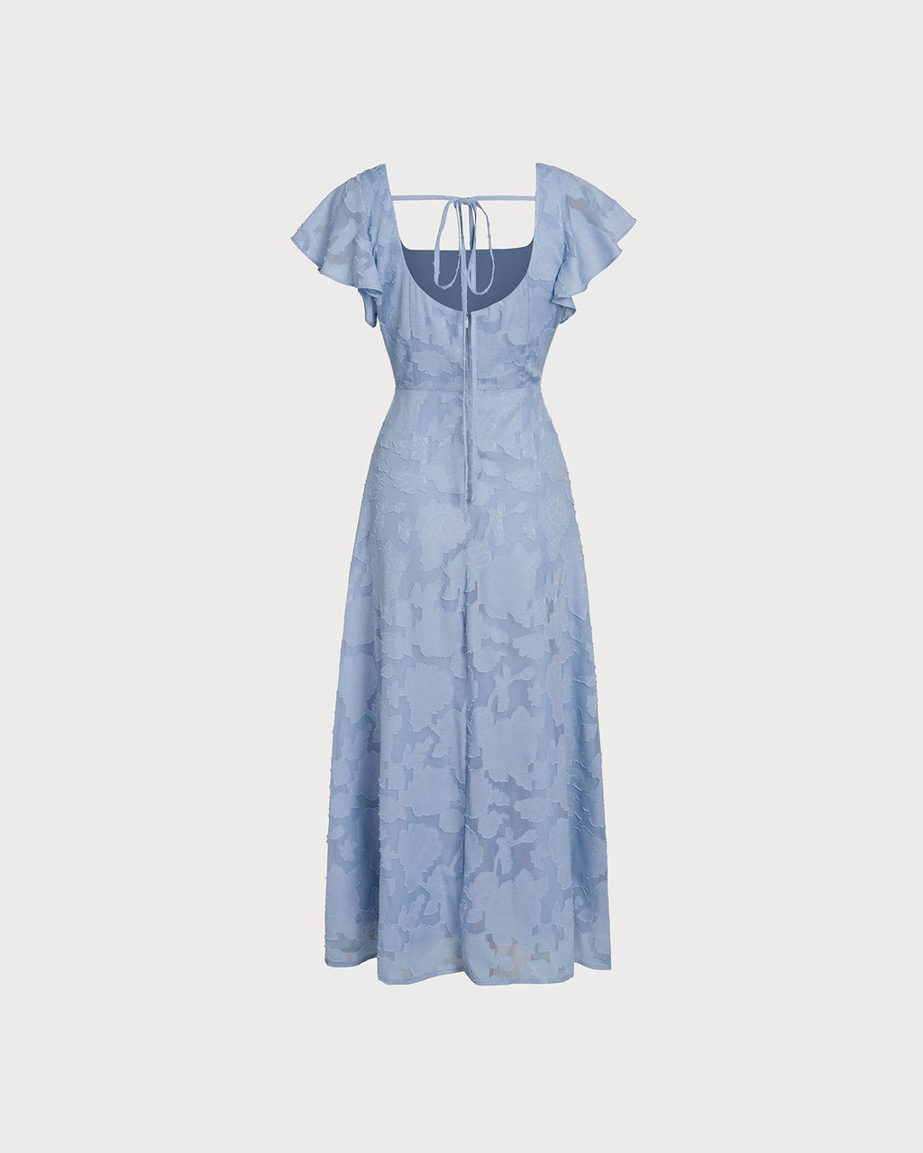 Blue Floral Midi Dress with Square Neck
