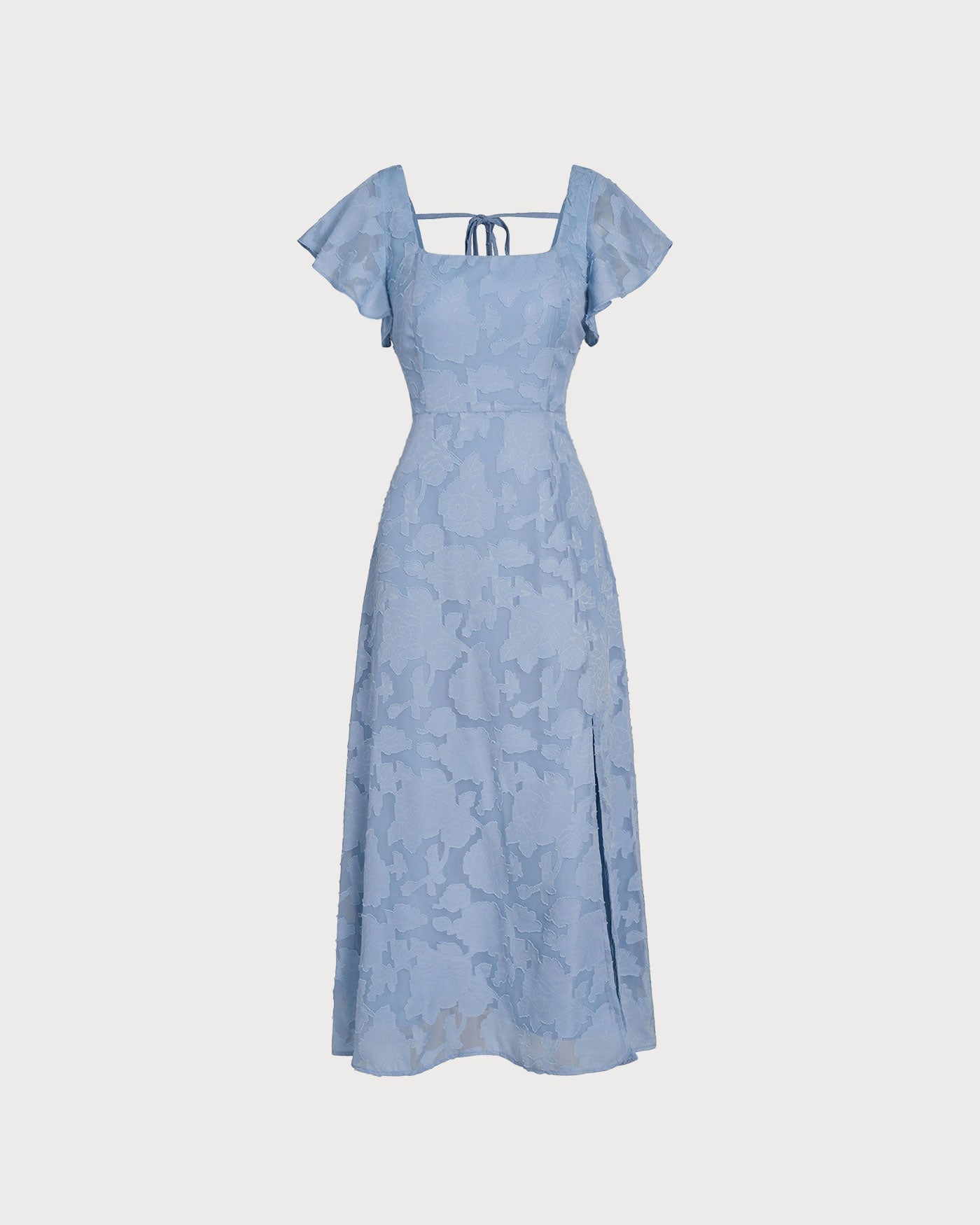 Blue Floral Midi Dress with Square Neck