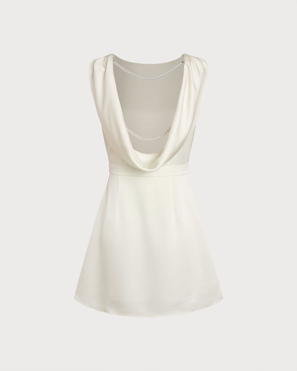 Apricot Mini Dress with Boat Neck and Pearls