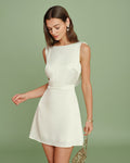 Apricot Mini Dress with Boat Neck and Pearls