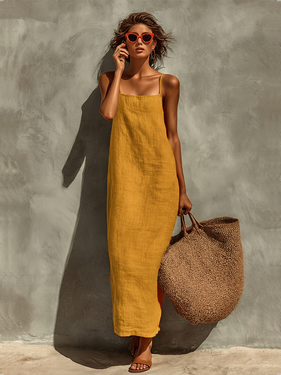 Women's Dress With Spaghetti Straps & Square Neck